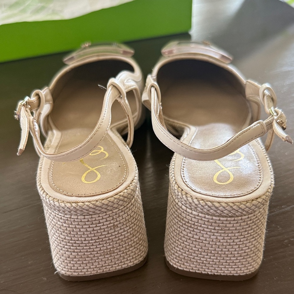Sam Edelman Beige Woven Slingback Heels - Picture 5 of 8